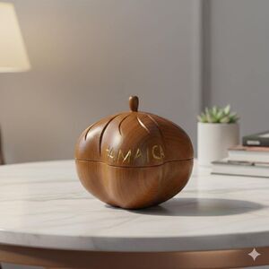 Vintage 1970s Hand-Carved Jamaican Wood Pumpkin Lidded Bowl